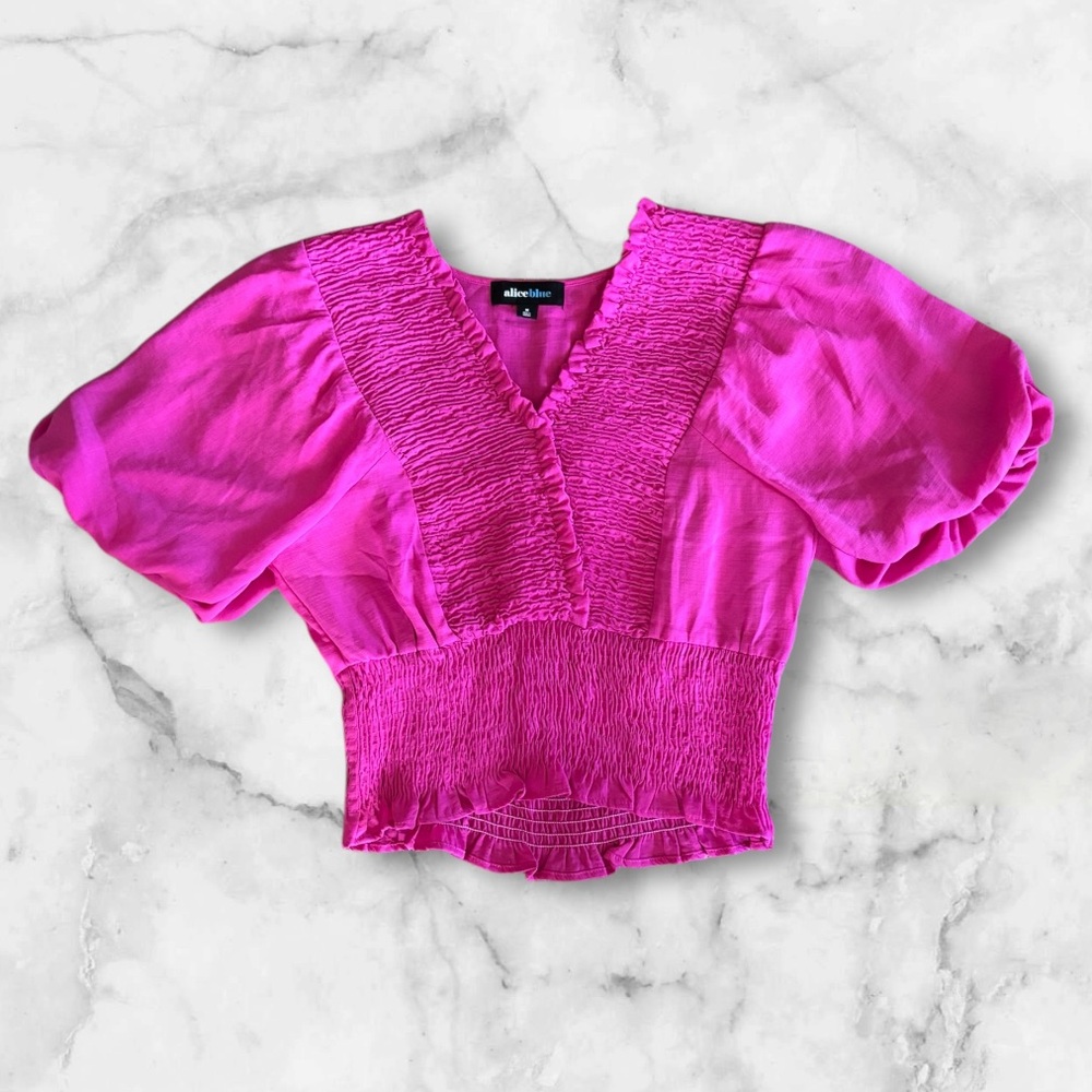 Alice Blue Blouse Size Medium Hot Pink Pillow Sleeve NWOT - Picture 1 of 6
